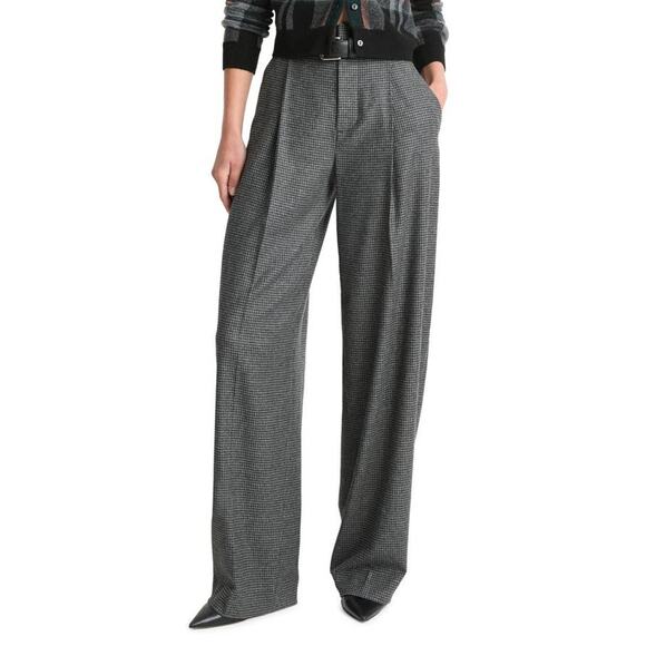 Vince Pants - Vince High Waist Wide Leg Trouser in Gray MicroCheck 6